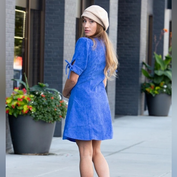 Day+Moon Sweetheart Blue Corduroy Button up Mini Dress Size Medium - Picture 7 of 15